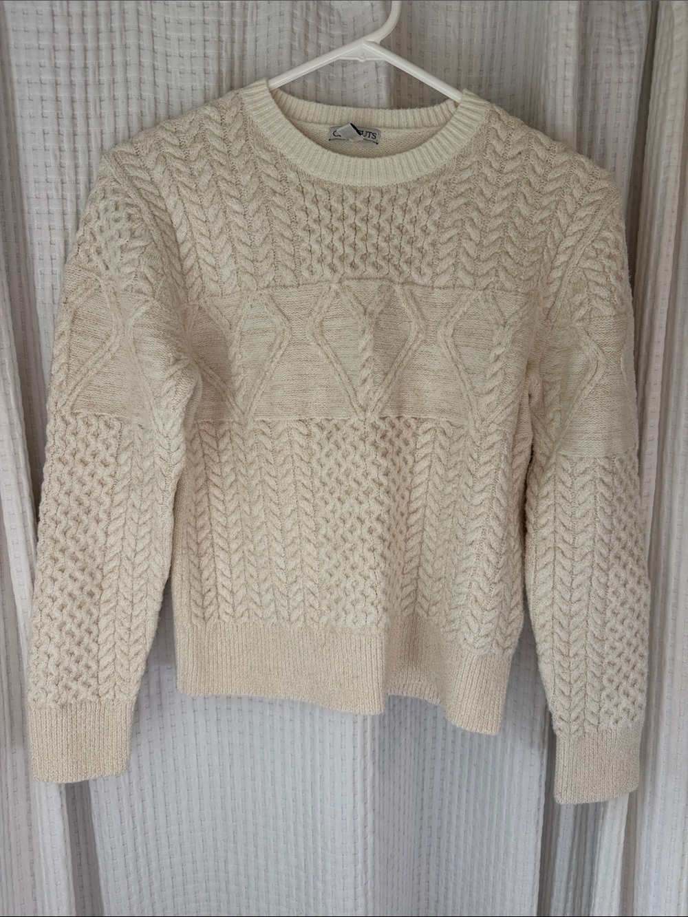 Cream and Gold Flecked Cable Knit Girls Sweater